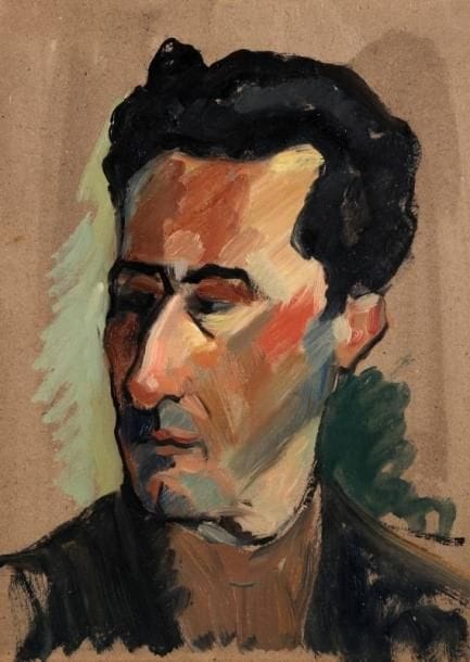 Girard Edmond-Emile dit GIRARD-MOND (1892-?)
Portrait d'homme. Huile sur carton. Double face. 33 x 24 cm. 