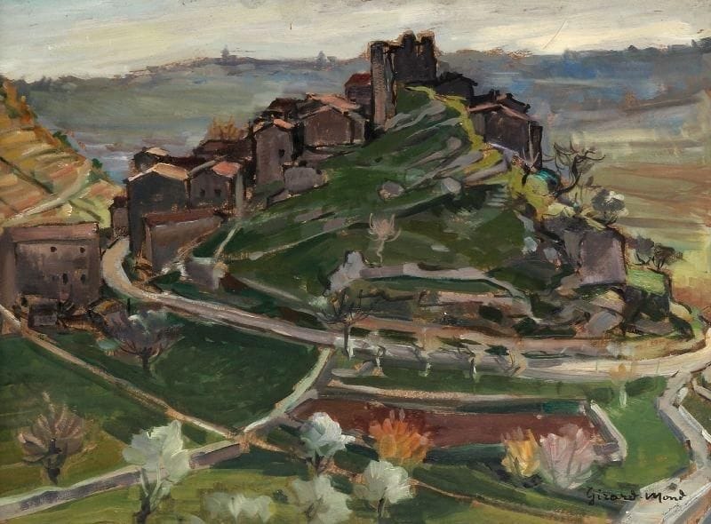 Girard Edmond-Emile dit GIRARD-MOND (1892-?)
Le vieil Ucel. Huile sur carton. Signée en bas à droite et titrée au dos. 24 x 33,5 cm. 