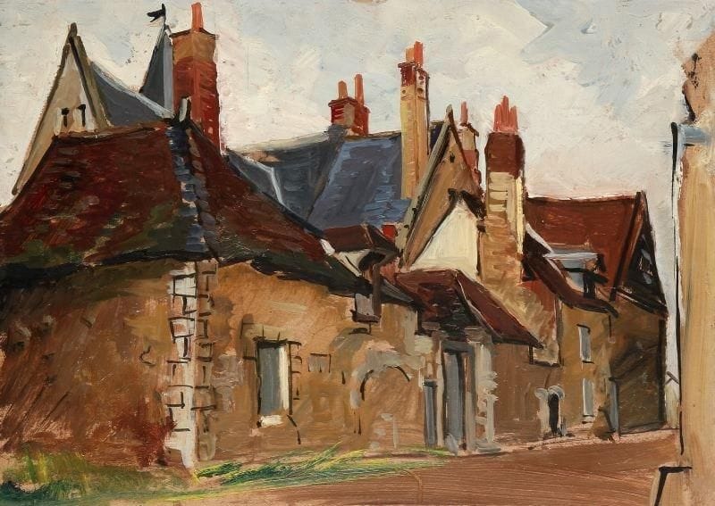 Girard Edmond-Emile dit GIRARD-MOND (1892-?)
Vieilles maisons à Montoire. Huile sur carton. Titrée au dos. 23,5 x 33 cm. 