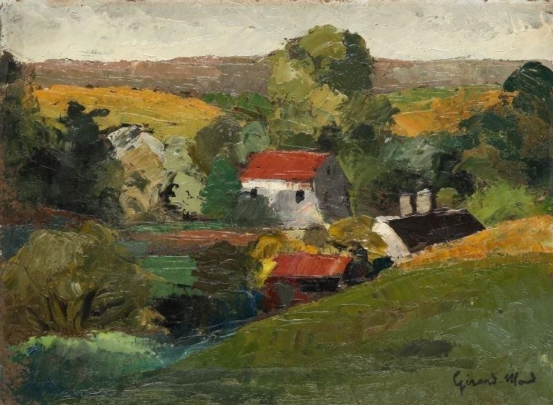 Girard Edmond-Emile dit GIRARD-MOND (1892-?)
Sans titre, Hameau. Huile sur carton. Signée en bas à droite. 24 x 33 cm. 