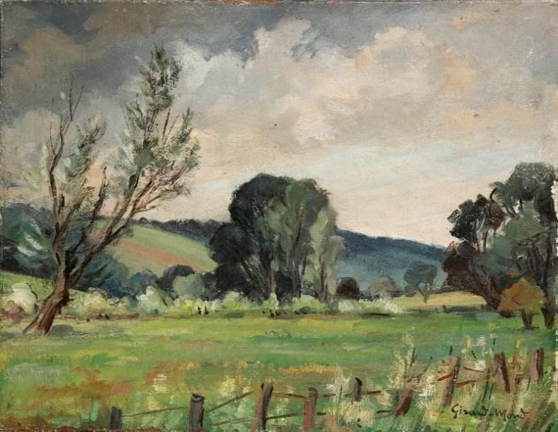 Girard Edmond-Emile dit GIRARD-MOND (1892-?)
A Talmontiers. Huile sur toile. Signée en bas à droite et titrée au dos. (Accident). 27 x 35 cm. 
