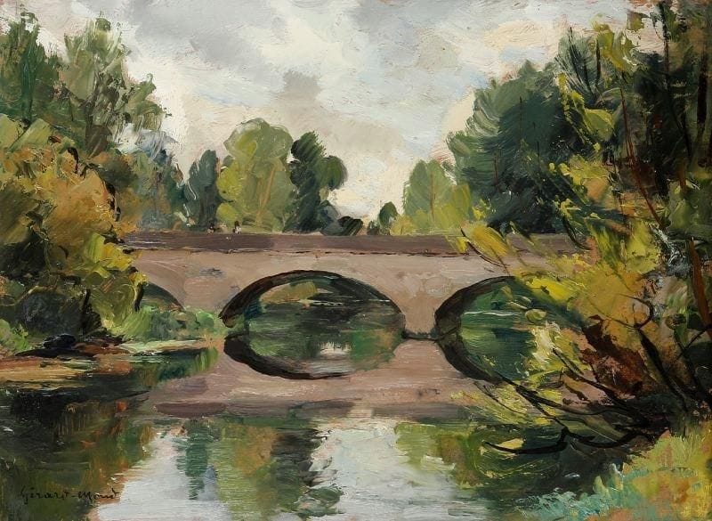 Girard Edmond-Emile dit GIRARD-MOND (1892-?)
Pont du Breuil sur la Loire. Huile sur carton. Signée en bas à gauche et titrée au dos. 24 x 33,5 cm. 