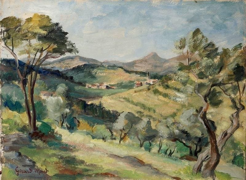 Girard Edmond-Emile dit GIRARD-MOND (1892-?)
Sur Saint Julien. Huile sur carton. Signée en bas à gauche et titrée au dos. 24,5 x 33 cm. 
