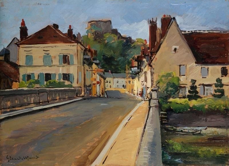 Girard Edmond-Emile dit GIRARD-MOND (1892-?)
Au pont de Montoire. Huile sur carton. Signée en bas à gauche et titrée au dos. 24 x 33 cm. 