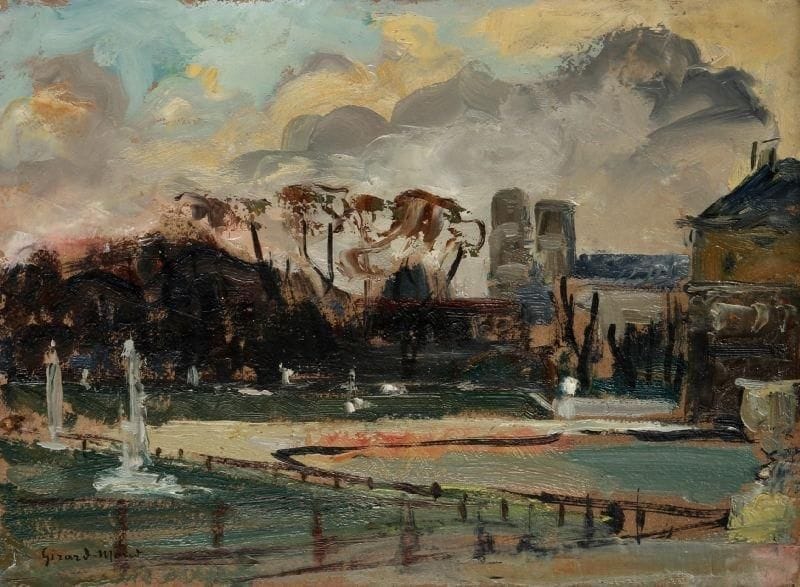 Girard Edmond-Emile dit GIRARD-MOND (1892-?)
Au jardin du Luxembourg. Huile sur carton. Signée en bas à gauche et titrée au dos. 24 x 33 cm. 