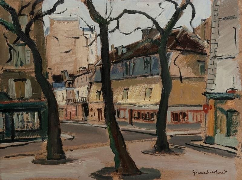 Girard Edmond-Emile dit GIRARD-MOND (1892-?)
La place Poliveau. Huile sur carton. Signée en bas à droite et titrée au dos. 24 x 33 cm. 