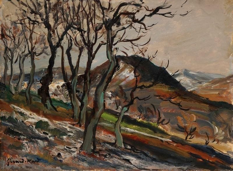 Girard Edmond-Emile dit GIRARD-MOND (1892-?)
Le vallon de Crau. Huile sur carton. Signée en bas à gauche et titrée au dos. 24 x 33 cm. 