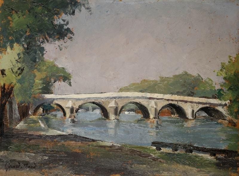 Girard Edmond-Emile dit GIRARD-MOND (1892-?)
Le pont Royal. Huile sur carton. Signée en bas à gauche et titrée au dos. 24 x 33 cm. 