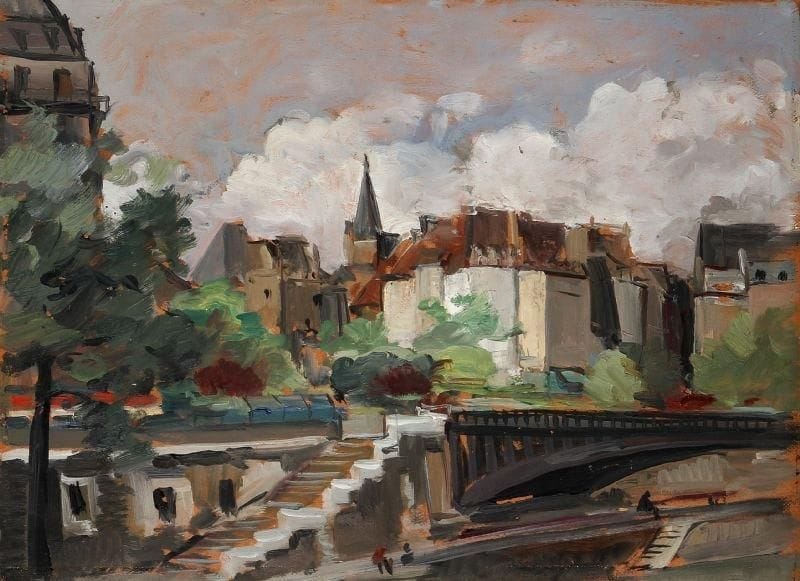 Girard Edmond-Emile dit GIRARD-MOND (1892-?)
Les quais. Huile sur carton. 24 x 33 cm. 