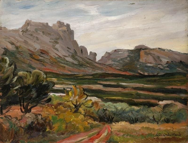 Girard Edmond-Emile dit GIRARD-MOND (1892-?)
Derrière le château (les baux). Huile sur carton. Signée en bas à droite et titrée au dos. 27 x 35 cm. 