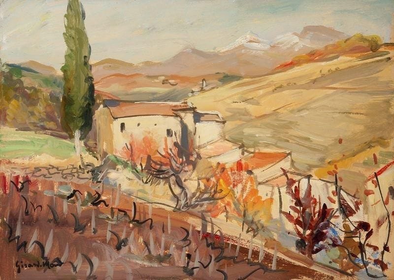 Girard Edmond-Emile dit GIRARD-MOND (1892-?)
Automne au Sarte. Huile sur carton. Signée en bas à gauche et titrée au dos. 24 x 33,5 cm. 