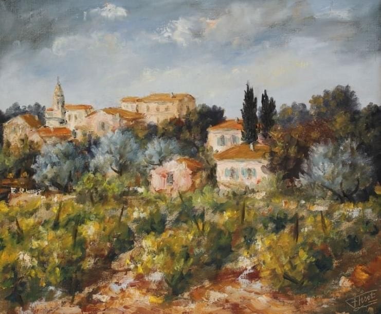Félix TISOT (1909-1979)
Paysage du midi. Huile sur toile. Signée en bas à droite. (Encadrée). 46,5 x 56,5 cm. 