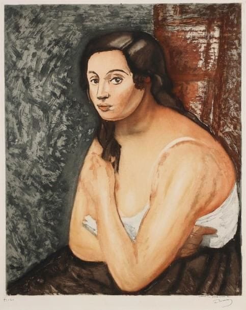 D'après André DERAIN
Femme de trois quarts, 1922. Aquatinte. Signée et datée en bas à droite, justifiée 52/200 en bas à gauche. Gravée par Jacques Villon 1922. 60 x 49 cm. 