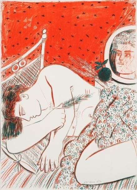 Alexandre FASSIANOS [grec] (né en 1935)
Homme au miroir. Lithographie. Signée et justifiée 8/30 en bas vers la droite. 51 x 70 cm. 