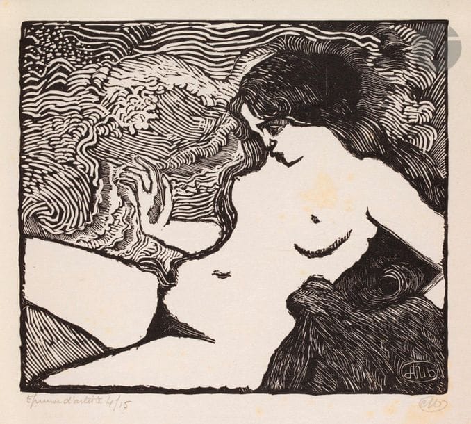 Aristide Maillol (1861-1944) 

La Vague. 1895-1898. Bois gravé. 197 x 171. Guérin 8. Très belle épreuve sur japon, l’une des 15 annotées par l’éditeur « Epreuve d’artiste » et numérotées, signée du monogramme au crayon. Quelques larges rousseurs claires. Toutes marges [235 x 275]. Tirage définitif à 60 épreuves. Timbre sec : H. Petiet éditeur Paris (Lugt 2021a). Ex-coll. H.-M. Petiet (Lugt 5031).