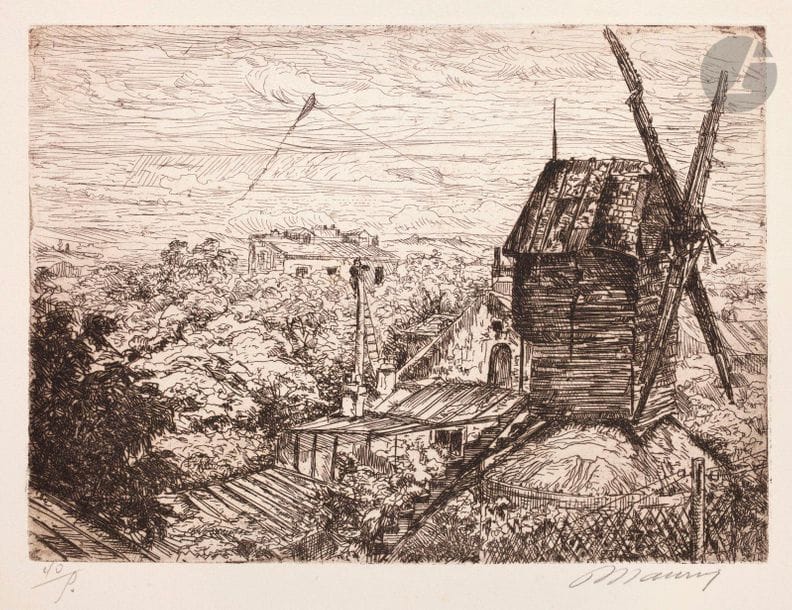 Charles Maurin (1856-1914) 

Vues de Montmartre. Vers 1890-1892. Eau-forte. [350 x 415]. Très belles épreuves sur vélin, numérotées et signées au crayon. Traces claires d’oxydation. Toutes marges. Tirage à 50 épreuves. Ens. 4 p.