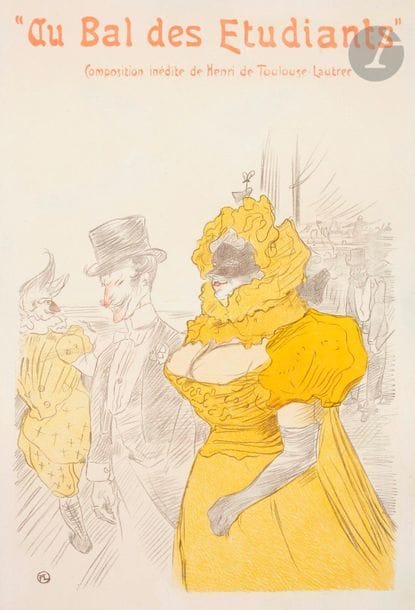 Henri de Toulouse-Lautrec (1864-1901) 

Au Bal des Étudiants. 1901. Lithographie. Feuillet : [389 x 560]. Impression en couleurs. Très belle épreuve sur vélin, doublée sur vélin blanc et entoilée. Courte déchirure en pied. Petites traces de frottement et fin pli horizontal médian perceptibles en surface à jour rasant. Toutes marges. 



Dernière affiche pour laquelle Lautrec fournit le dessin, quelques mois avant sa mort. Il n’est pas l’auteur de la lettre ajoutée en tête. Le bal des étudiants devait se tenir à Bordeaux.