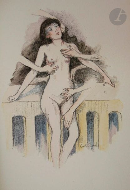 APOLLINAIRE (Guillaume).
Les Maîtres de l'amour. L'Œuvre du divin Aretin. Première [- Deuxième] partie. Introduction et notes par Guillaume Apollinaire.
Paris : Bibliothèque des curieux, 1909-1910. — 2 volumes in-8, demi-toile orange à la bradel, non rogné, couverture conservée (reliure vers 1960).
Édition originale.
Bel exemplaire enrichi de 4 illustrations libres en couleurs, dont une eau-forte originale de Frans de Geetere, tirée sur chine et rehaussée en couleurs.
Provenance : J. Berthon, avec ex-libris.

On joint :
- VERLAINE (Pau). Œuvres libres. Ségovie, 1868 [vers 1930]. — In-8, demi-maroquin bordeaux à coins, filets dorés, dos à nerfs, tête dorée, non rogné, couverture et dos conservés (L. Bernard).
Belle édition illustrée en tête de chaque poème, d'une lettrine gravée sur bois, le plus souvent libre.
Tirage à 400 exemplaires sur vergé d'Arches, celui-ci enrichi de la reproduction en noir du portrait de l'auteur peint par Eugène Carrière, collée en regard du titre, mais ne comprenant pas les 6 eaux-fortes que l'on trouve souvent jointes.
Dos légèrement passé.
Provenance : J. Berthon, avec ex-libris.