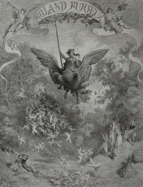 [DORÉ (Gustave)] - ARIOSTE.
Roland Furieux Poème héroïque traduit par A.-J. du Pays.
Paris : Librairie Hachette, 1879. — 13 fascicules in-folio, en feuilles, sous chemise cartonnée illustrée de l'éditeur.
Premier tirage des illustrations de Gustave Doré, composées d’un frontispice, d’une vignette sur le titre, de 535 bois dans le texte et de 81 planches.
Il s’agit de la dernière grande publication de Gustave Doré qui a travaillé dans l’esprit même de l’œuvre de l’Arioste, passant avec aisance de l’histoire à la légende, du sanglant au badin, des architectures gothiques aux forêts sauvages. On y trouve la somme de toute l’œuvre de l’artiste, les forêts d’Atala, les palais de l’Ancien testament, les monstres de l’Enfer de Dante, etc.
La diversité est visible également dans l’utilisation de figures dans le texte et hors texte, d’en-têtes en forme de L inversé pour les têtes de chapitre, et par l’emploi de deux techniques de reproduction, certaines illustrations ayant été gravées sur bois de bout et d’autres sont des reproductions exactes des dessins de l’artiste exécutées selon le procédé Gillot appelé gillotage. Cette technique de reproduction, venant perfectionner l’héliogravure, sonna le glas de la gravure sur bois ; Doré accepta de l’utiliser pour quelques-uns de ses derniers ouvrages.
Rare exemplaire en livraisons. 
Chemises tâchées et décolorées par endroits par l'humidité. Rousseurs.