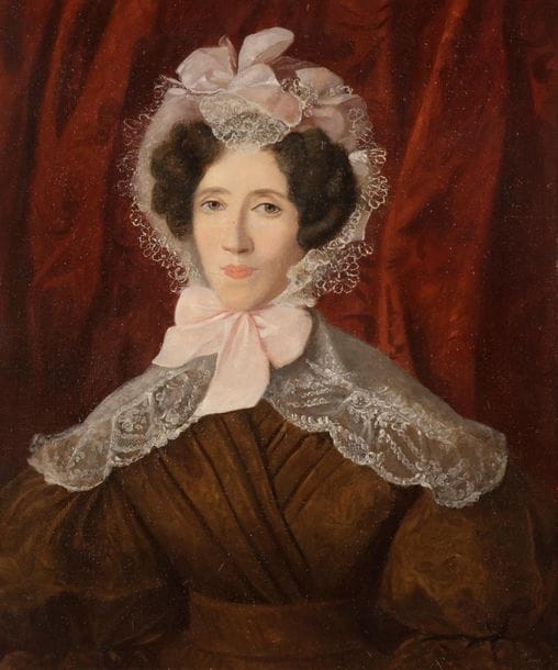 École FRANÇAISE vers 1840
Portrait de madame le Quien de la Neuville
Toile.
Restaurations anciennes, accident.
65 x 54 cm