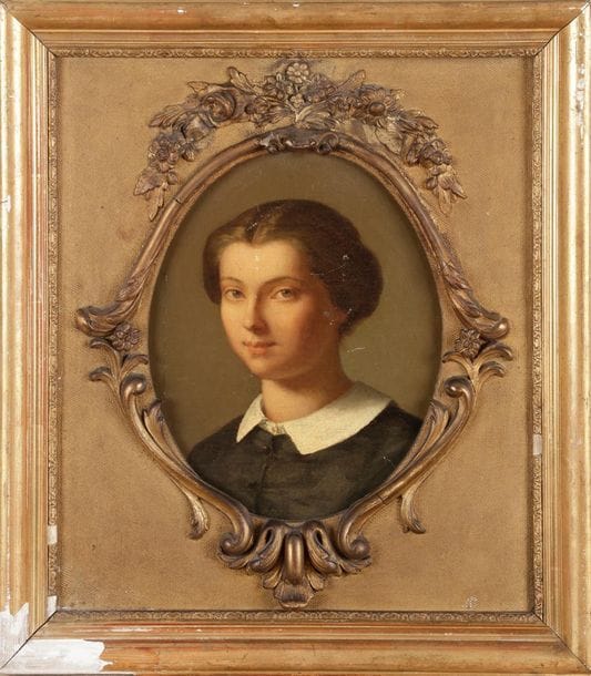 École FRANÇAISE vers 1860
Portrait de Rose-Félicie-Berthe-Thomas Froment-Meurice (1839 - 1913)
Toile.
27 x 22 cm