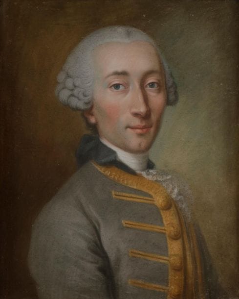 Charles-Alexis HUIN
(Nancy, 1732 - Paris, 1786)
Portrait présumé de Maurice de Pistoris, brigadier des armées du roi, aide de camp du Maréchal de Saxe
Pastel.
Signé et daté en bas : 17(65) ?
46,5 x 38,5 cm
En pendant, un portrait d’une autre main de son épouse Madeleine Dorothée Oesinger 
Une étiquette portant la mention au dos : Madeleine Dorothée Oesinger, épouse de Maurice de Pistoris, brigadier du roi du Maréchal de Saxe, fille de François Oesinger et Mad. Dorothée Friderici, mère de Madame Matthys.
Pastel agrandit en haut.
46 x 38 cm