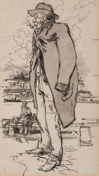 Auguste Louis LEPÈRE (1849 - 1918)
L
e DébardeurPen

a



nd black ink,





grey wash.


Sketch on the








back.



Stamp of the signature at the bottom left and the monogram of the artist (L.











141).




20 x 12 cm














