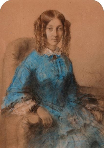 Félix François GENAILLE (1826 - 1880
)Portrait of
a seated
woman
, 1850Black

stone

, white chalk and

blue

pastel

.


Signed and dated right in the








middle.



24 x 17.5 cm











