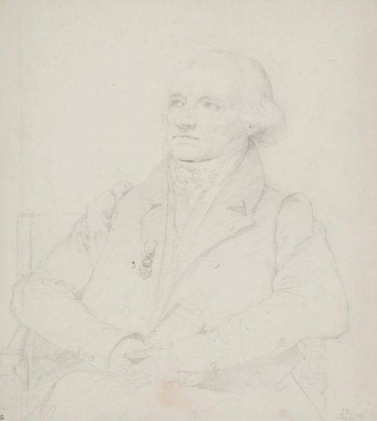 École FRANÇAISE du XIXe siècle
Portrait d’homme tourné vers la gauche portant la légion d’honneur
Crayon noir.
Annoté et daté en bas à droite Ingres 1825
(Pliures et petites taches et légèrement).
30 x 24,5 cm

Ancienne collection Chennevières, son cachet en bas à gauche (L.2072).