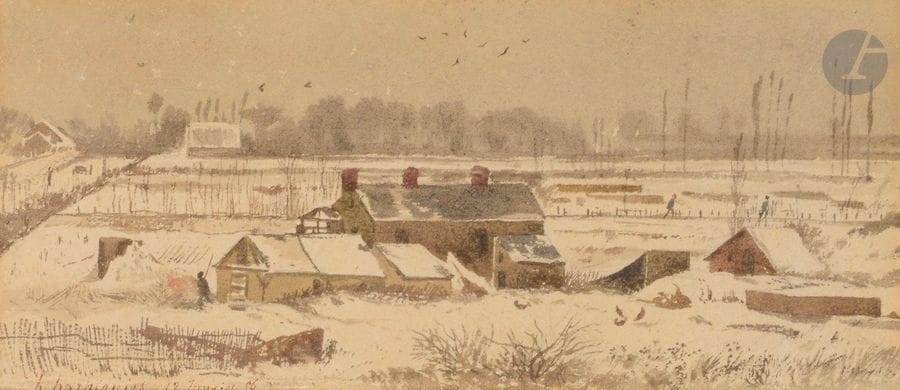 Henri Joseph HARPIGNIES (1819-1916
)Landscape in winter, 1856Ink
and

ink wash of China ink and brown.
Signed and dated lower left.
9 x 20.5 cm
Provenance: Vente Collection Charles Freund-Deschamps, Hôtel Drouot, Paris, 10-11 mai 1912, lot 114.

This work will be included in the Catalogue Raisonné being prepared by Mr Jean-Pierre Cappoen


.



We thank Mr Cappoen for the information contained in this notice.





 