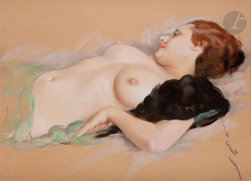 Jean-Albert GRAND-CARTERET (1903-1954)
Nu allongé
Gouache et pastel.
Signée en bas à droite.
58,5 x 79,5 cm