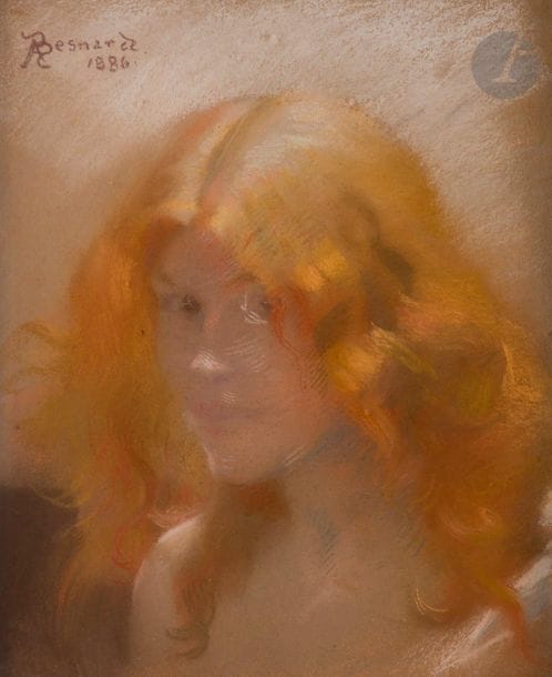 Albert BESNARD (1849-1934)
Portrait de femme, 1886
Pastel sur papier monté sur toile.
Signé et daté en haut à gauche.
47 x 38 cm