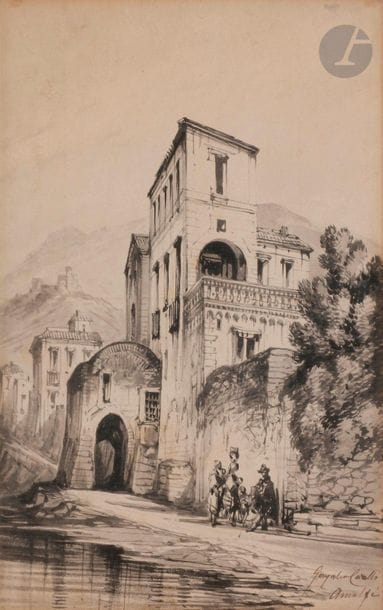 Conzalvo CARELLI (Naples 1818-1900)
Vue d’Amalfi
Plume, encre noire et lavis gris.
Signée et située en bas à droite.
21 x 14 cm