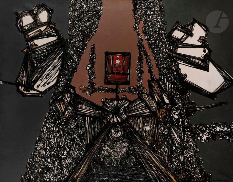 Claude VISEUX (1927-2008)
À ta santé Pie XII, 1958
Huile sur toile.
Signée et datée en bas à droite.
Signée, datée et titrée au dos.
114 x 146 cm

L’œuvre est référencée dans les archives Claude Viseux sous le numéro PH19580079.
Nous remercions Monsieur François Viseux pour les informations qu’il nous a transmises.