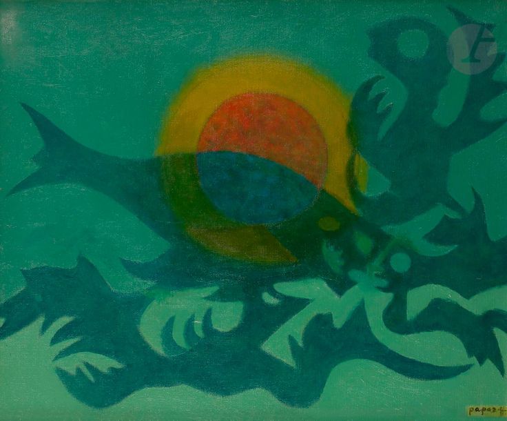 *Georges PAPAZOFF [bulgare] (1894-1972)
Poisson lune, 1968
Huile sur toile.
Signée en bas à droite.
Datée au dos.
46 x 55 cm

Provenance : 
Galerie Françoise Tournier, Paris. Acquis par l’actuel propriétaire au cours de cette dernière.

Exposition : 
Georges Papazoff, Galerie des Beaux-Arts de la Fondation Internationale Ludmila Jivkova, Sofia, Bulgarie, mai - juin 1988.

Bibliographie : 
Gaston Diehl, Papazoff, Paris, Éditions Cercle d’Art, 1995, n° 108, p.170.