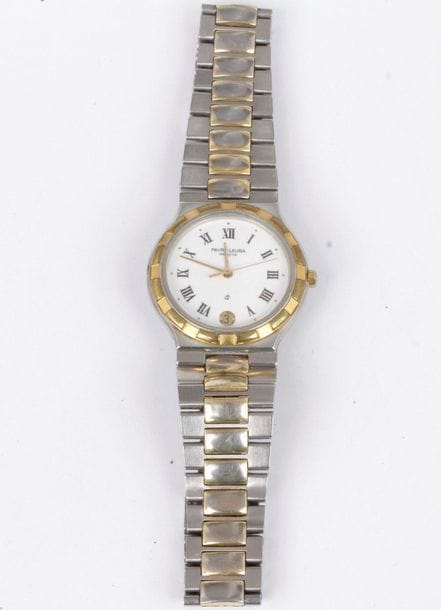 FAVRE LEUBA. Circa
2000Women's wr
istwatch with
gold and steel bracelet, white dial, hour markers with Roman numerals, date window at 3 o'clock, quartz movement (battery not checked), gold
and steel
bracelet
.

Diameter: 30 mm

