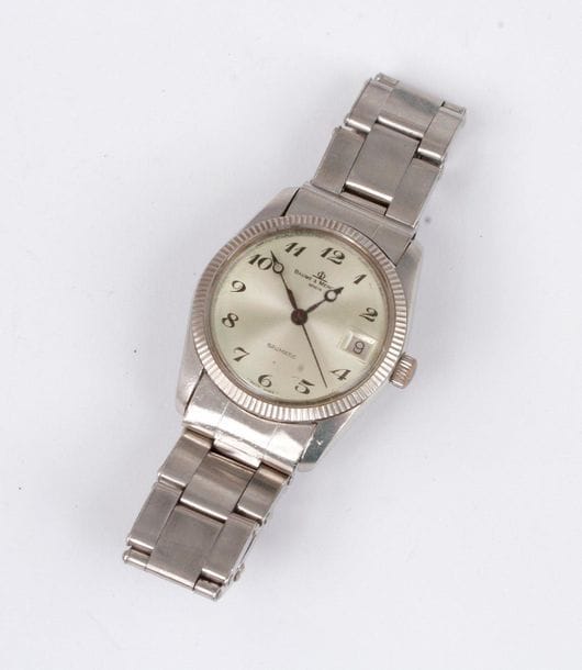 BALSAM & MERCIER. Circa 1990N°
746695 - 1187. Women's stainless steel bracelet watch, grey dial, Arabic numeral hour markers, date window at 3 o'clock, mechanical self-winding movement
, stainless steel
bracelet
.

Diameter: 30 mm


