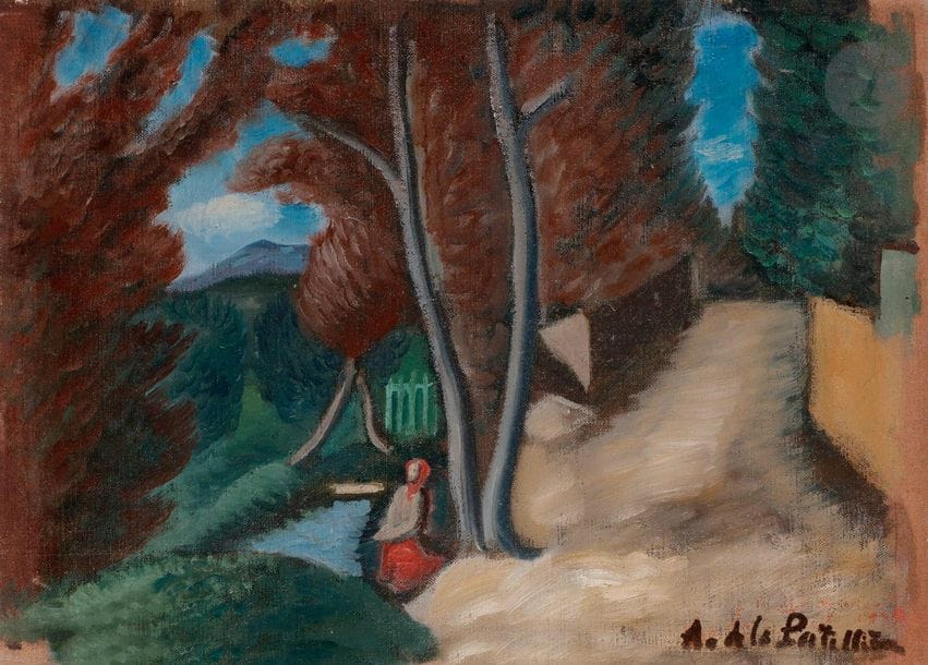 Amédée de LA PATELLIÈRE (1890-1932)
Cagnes, personnage près de la source
Huile sur toile.
Signée en bas à droite.
33 x 46 cm