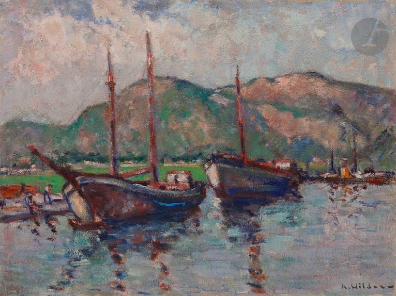 André WILDER (1871-1965)
Dans le port d'Antibes
Huile sur toile.
Signée en bas à droite.
46 x 61 cm
