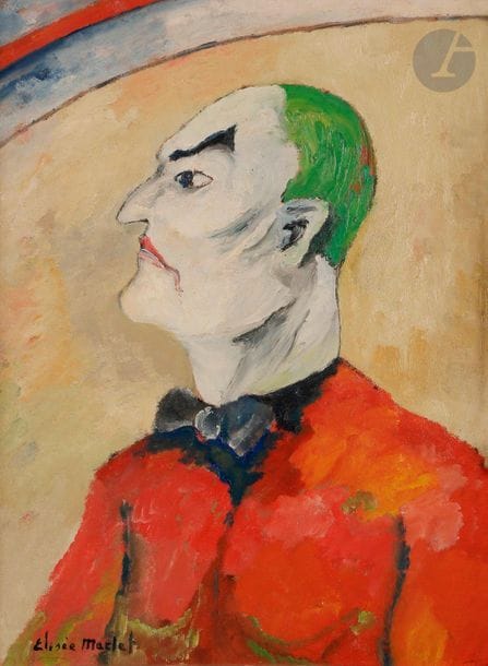 Elisée MACLET (1881-1962)
Clown, 1910-12
Huile sur carton.
Signée en bas à gauche.
titrée au dos sur une étiquette.
62 x 46 cm

Bibliographie:
Jean Cottel, Élisée Maclet, La Vie et l'œuvre, Catalogue Raisonné de l'œuvre, ABC, 1982, n° 39, reproduit p. 127.
