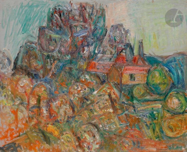Pinchus KRÉMÈGNE (1890-1981)
Vue de Céret, vers 1960-70
Huile sur toile.
Porte le timbre de l'atelier au dos.
54 x 65 cm