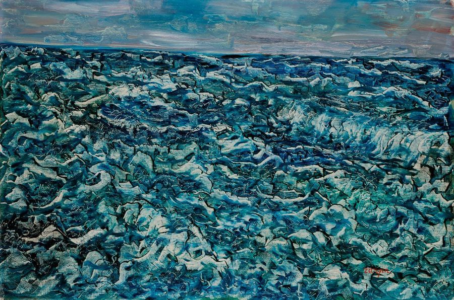 Faïbich-Schraga ZARFIN (1900-1975)Navy, 1957Oil on canvas.

 Signed lower right. 54 x 81 cmBibliography: 
Zarfin, edited by Ernest Fraenckel, texts by Étienne Souriau, Jean Cassou, Waldemar George, Henri Hertz and Paul Rempenault, Geneva, Editions Pierre Cailler, 1963, reproduced plate no. 9 in black and
 white.
 "The foaming sea, adorned with an undulation ten thousand times fractured in a way that can be playful or, also, threatening. Here is the eternal ambiguity of the liquid element that can enliven or annihilate. The sea - it is smooth and elusive, childlike, indomitable, and limitless - unlimited and enigmatic, like the woman in the world" (Ernest Fraenkel, Zarfin, Geneva, Editions Pierre Cailler, 1963, non-paginated).
