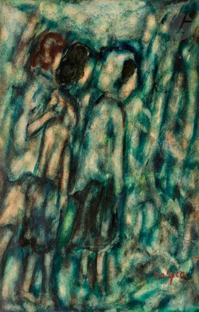 Faïbich Schraga ZARFIN (1899-1975)
Les Trois amies, vers 1958-65
Gouache vernie sur carton.
Signée en bas à droite.
33 x 24 cm
