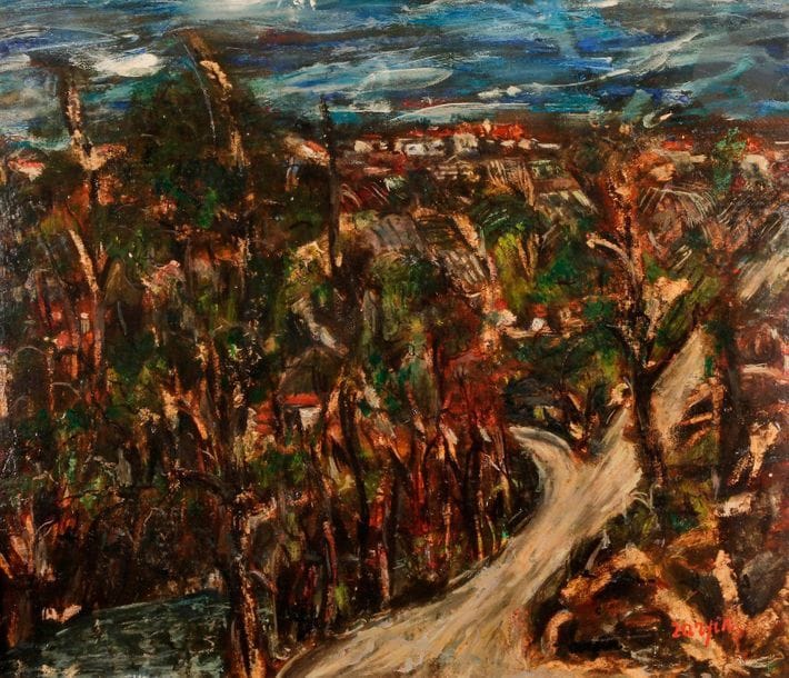 Faïbich Schraga ZARFIN (1899-1975)
Chemin au village, vers 1950-55
Huile sur carton.
Signée en bas à droite.
32,5 x 40 cm