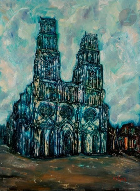 Faïbich Schraga ZARFIN (1899-1975)
La Cathédrale Sainte-Croix d'Orléans, 1960
Huile sur toile.
Signée en bas à droite.
81 x 60 cm