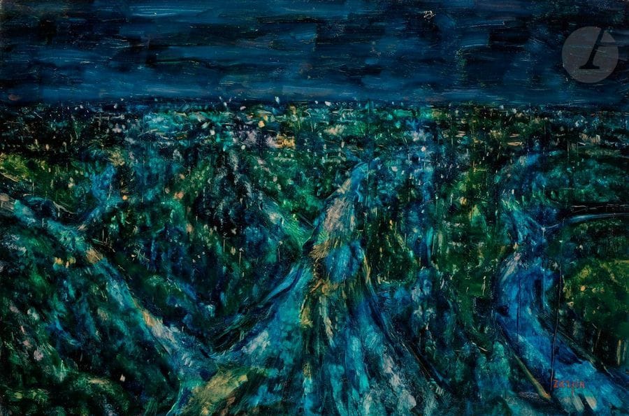 Faïbich Schraga ZARFIN (1899-1975)
Lumières dans la nuit, vers 1970
Huile sur toile.
Signée en bas à droite.
54 x 81 cm