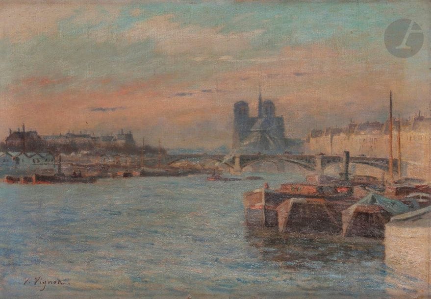 Victor VIGNON (1847-1909)
Paris, Le Chevet de Notre-Dame depuis la Seine
Huile sur toile.
Signée en bas à gauche.
33 x 41 cm