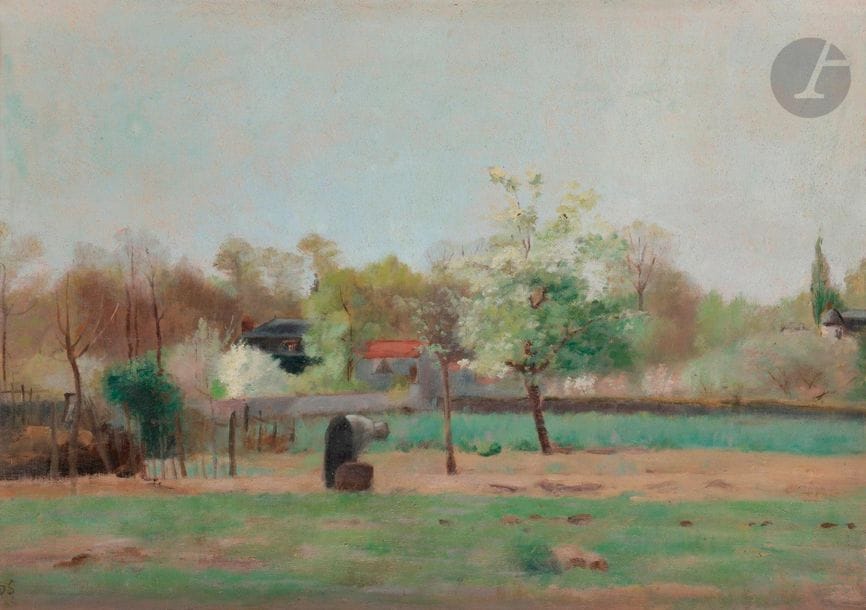 Octavie Charles Paul SÉAILLES (1855-1944)
Paysage au printemps, 1895
Huile sur panneau.
Monogrammée et datée en bas à gauche.
33 x 46 cm