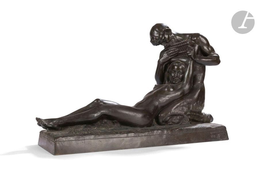 JEAN-MARIE CAMUS (1877-1955
)Pan and nymph, Author's proof
 N°1Sculpture

. Bronze proof with a shaded brown patina. Lost wax casting. Old edition. Signed Jean CAMUS and marked Épreuve d'auteur N°1 on the front of the terrace, bears the stamp of foundryman BISCEGLIA Malakoff Cire perdue on the side of the terrace. H. 44 cm - W. 63 cm - L. 21.5 cm

