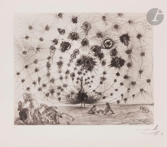 Salvador Dalí (1904-1989
)Argus ("Mythology
", pl. 1), 1963-1965
 
Rotogravure

and drypoint.
 
 
Proof on wove vellum, watermarked "Arches", numbered, signed and dated "



 
 



1963" in pencil.
 
 

Clear trace of oxidation at the edges of the sheet. Edition of 150 proofs.




 
 






 
 






 
 






 
 






 
 






 
 






 
 





Argillet ed.
 
 


56,5





 
 







x 75,5 cm.
Bibliography


:Michler and Löpsinger 116

.